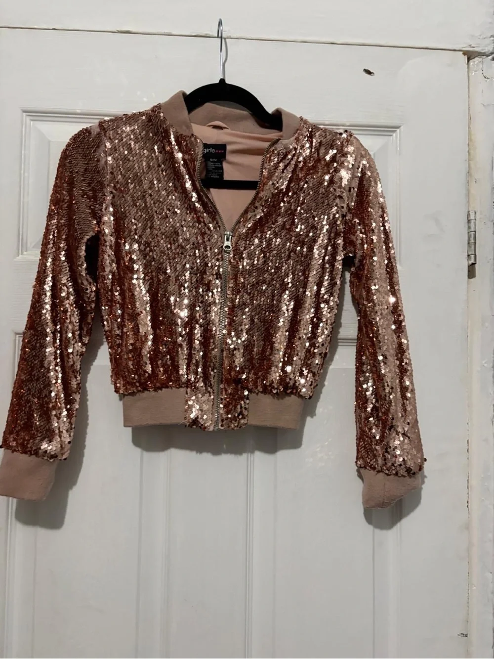Rose Gold Sequin Bomber Jacket